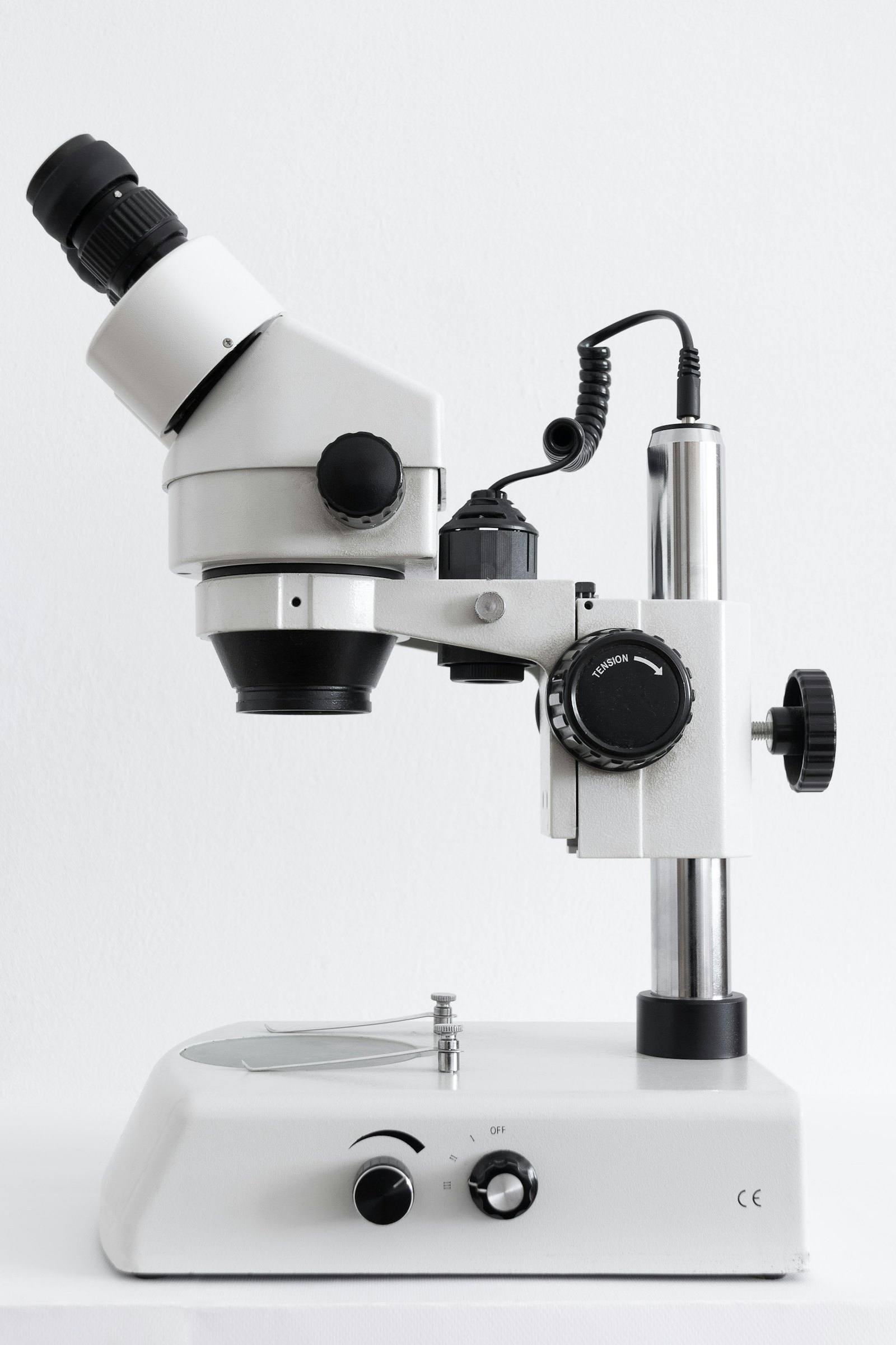 Laboratory microscope on a workbench used for biomedical research and development